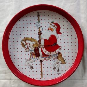 💲VTG metal Christmas cookie serving tray Santa carousel Giftco Giordano 92